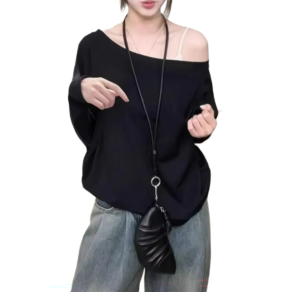 Brookmonts Women’s One-Shoulder Top – Long Sleeve Cotton Blend Shirt