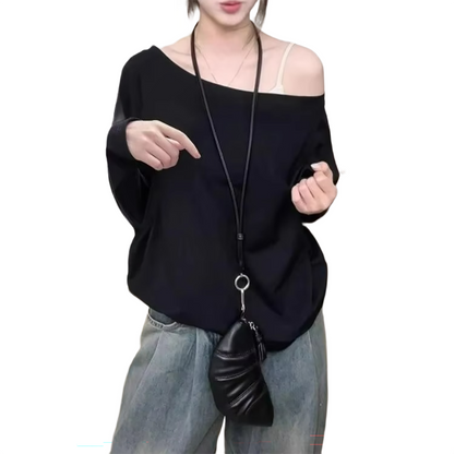 Brookmonts Women’s One-Shoulder Top – Long Sleeve Cotton Blend Shirt