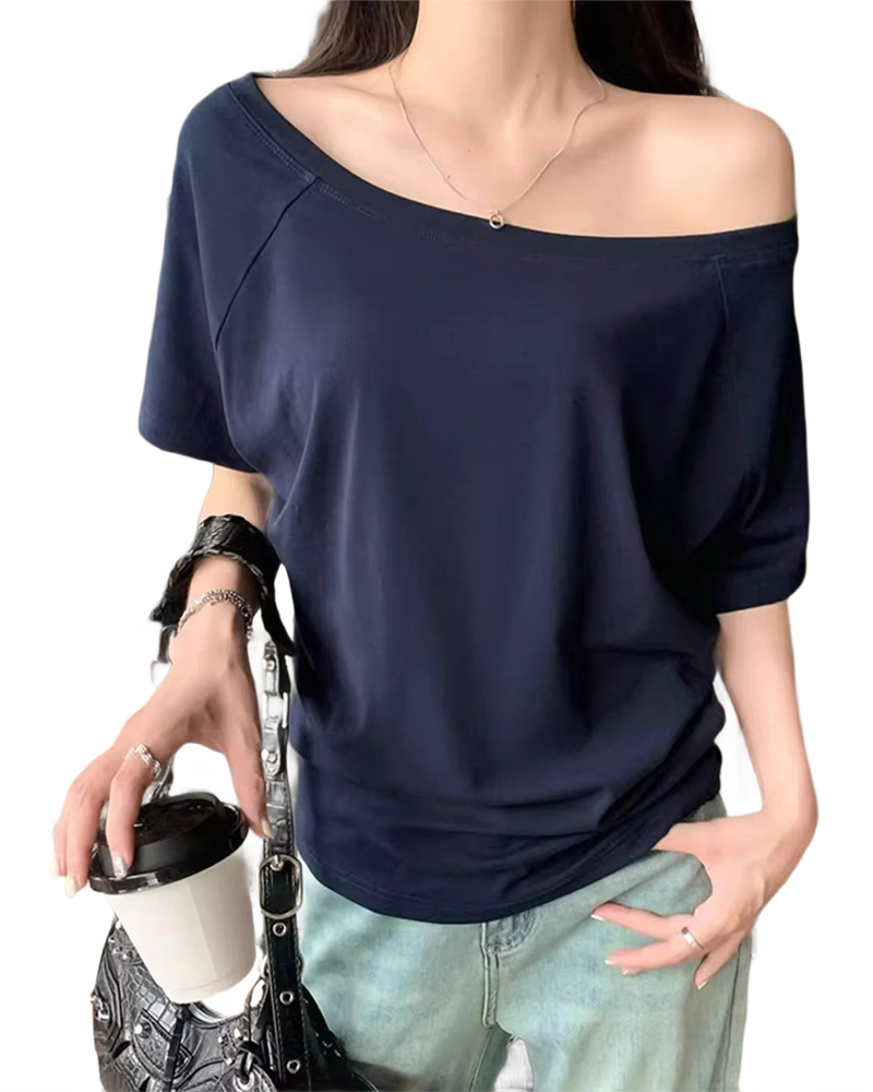 Brookmonts Women’s One-Shoulder Top – Long Sleeve Cotton Blend Shirt