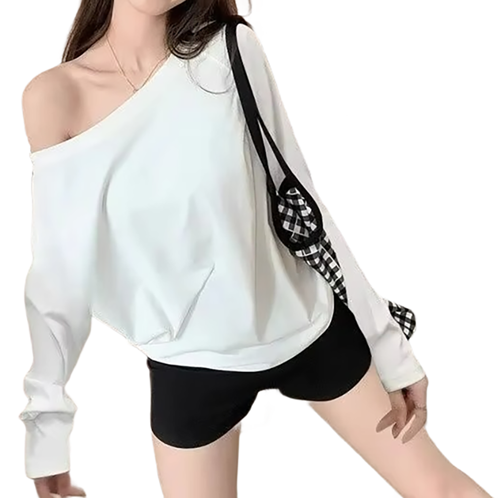 Brookmonts Women’s One-Shoulder Top – Long Sleeve Cotton Blend Shirt