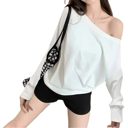 Brookmonts Women’s One-Shoulder Top – Long Sleeve Cotton Blend Shirt