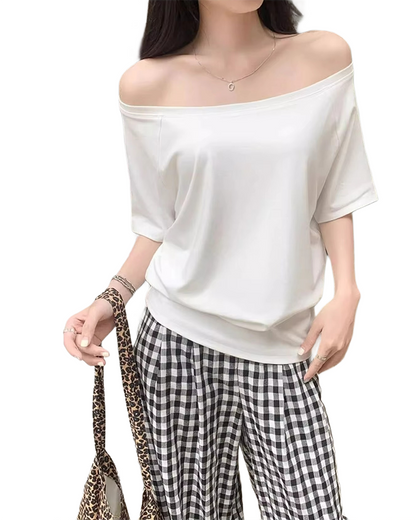 Brookmonts Women’s One-Shoulder Top – Long Sleeve Cotton Blend Shirt