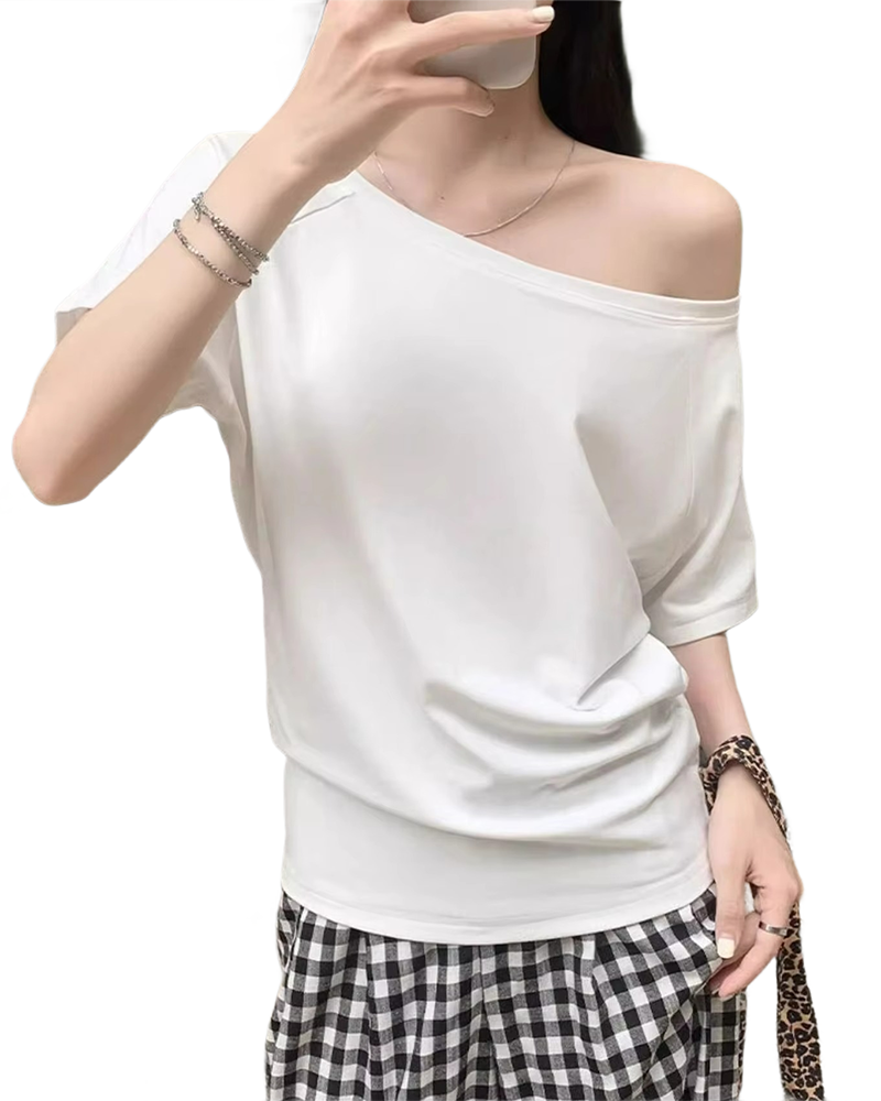 Brookmonts Women’s One-Shoulder Top – Long Sleeve Cotton Blend Shirt