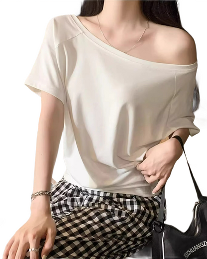 Brookmonts Women’s One-Shoulder Top – Long Sleeve Cotton Blend Shirt