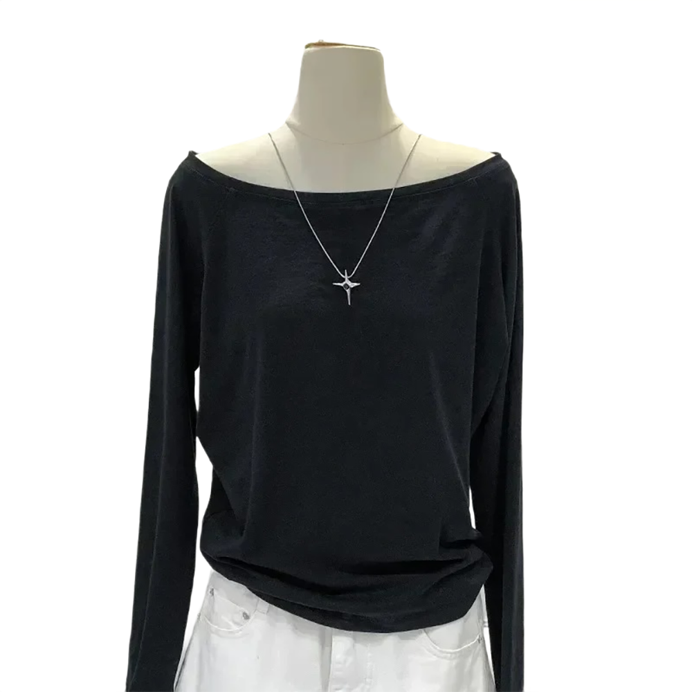 Brookmonts Women’s One-Shoulder Top – Long Sleeve Cotton Blend Shirt