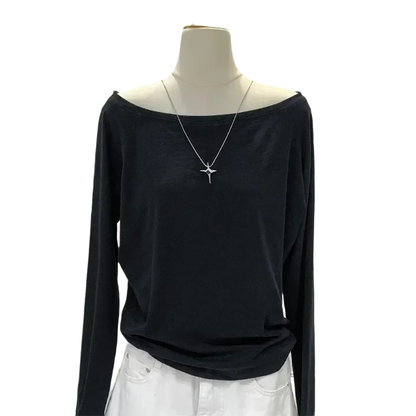 Brookmonts Women’s One-Shoulder Top – Long Sleeve Cotton Blend Shirt