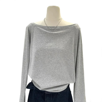 Brookmonts Women’s One-Shoulder Top – Long Sleeve Cotton Blend Shirt