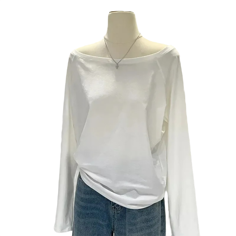 Brookmonts Women’s One-Shoulder Top – Long Sleeve Cotton Blend Shirt