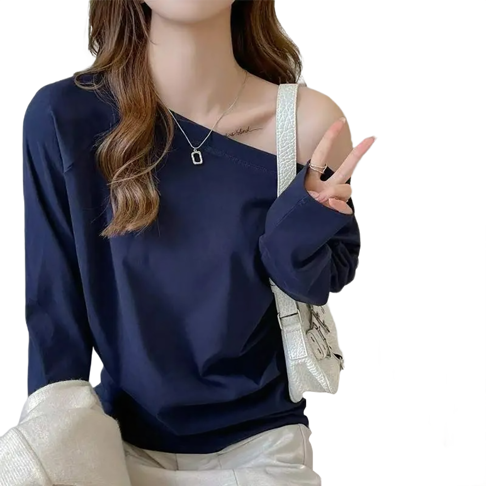 Brookmonts Women’s One-Shoulder Top – Long Sleeve Cotton Blend Shirt