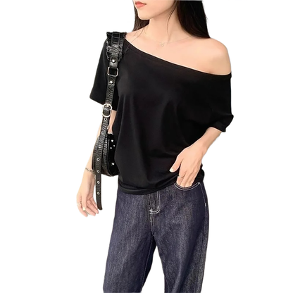 Brookmonts Women’s One-Shoulder Top – Long Sleeve Cotton Blend Shirt