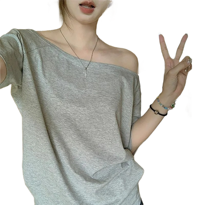 Brookmonts Women’s One-Shoulder Top – Long Sleeve Cotton Blend Shirt