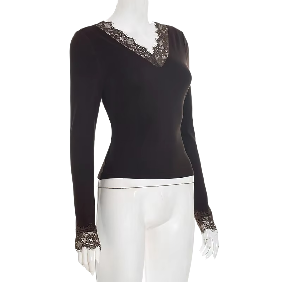 Brookmonts Women’s V-Neck Lace Top – Slim Fit Long Sleeve Pullover