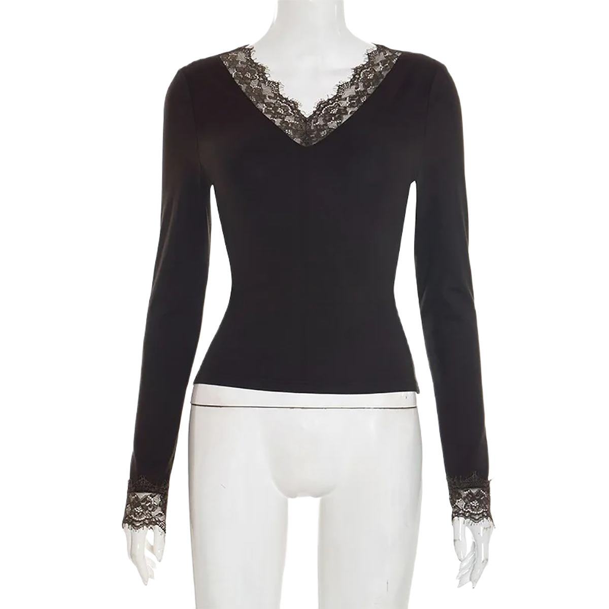 Brookmonts Women’s V-Neck Lace Top – Slim Fit Long Sleeve Pullover