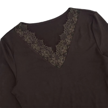 Brookmonts Women’s V-Neck Lace Top – Slim Fit Long Sleeve Pullover