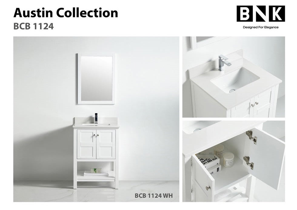 BNK Austin - 24" Vanity with Two door, one drawer & soft close. White