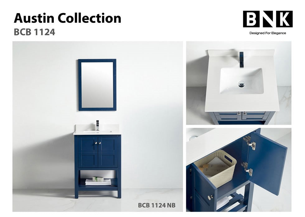 BNK Austin - 24" Vanity with Two door, one drawer & soft close. Navy Blue