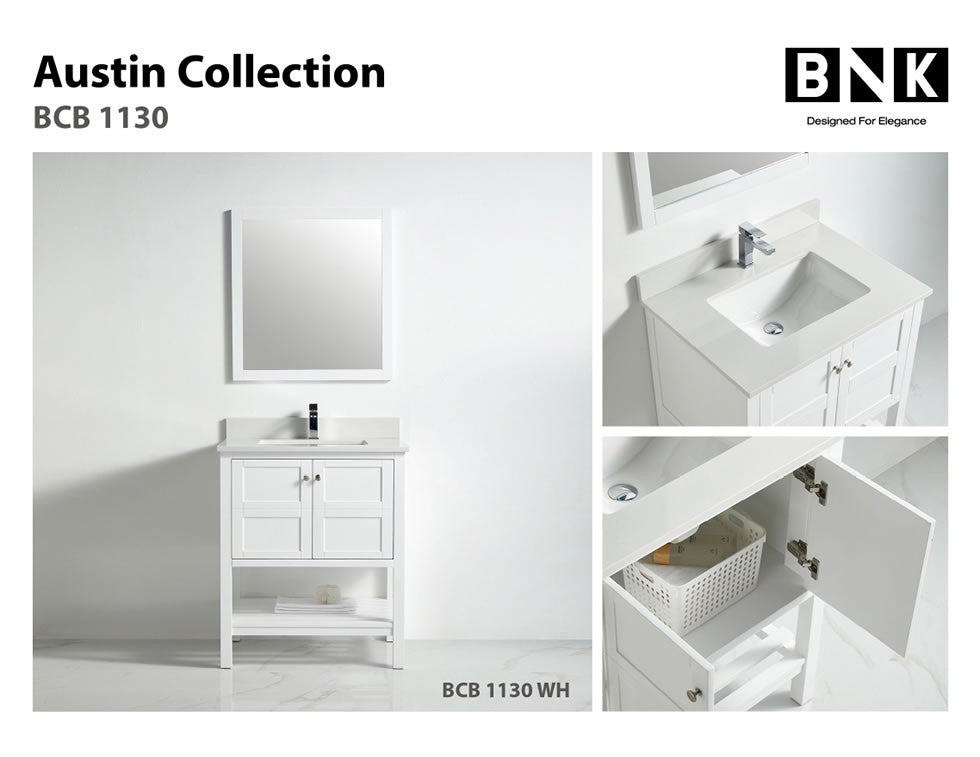 BNK Austin - 30" Vanity with Two door, one drawer & soft close. White