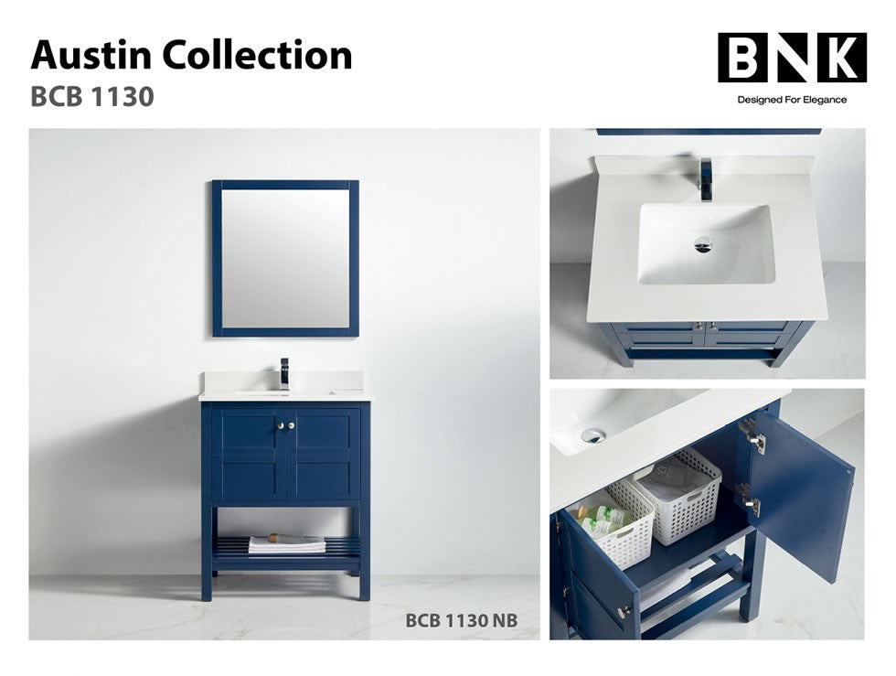 BNK Austin - 30" Vanity with Two door, one drawer & soft close. Navy Blue