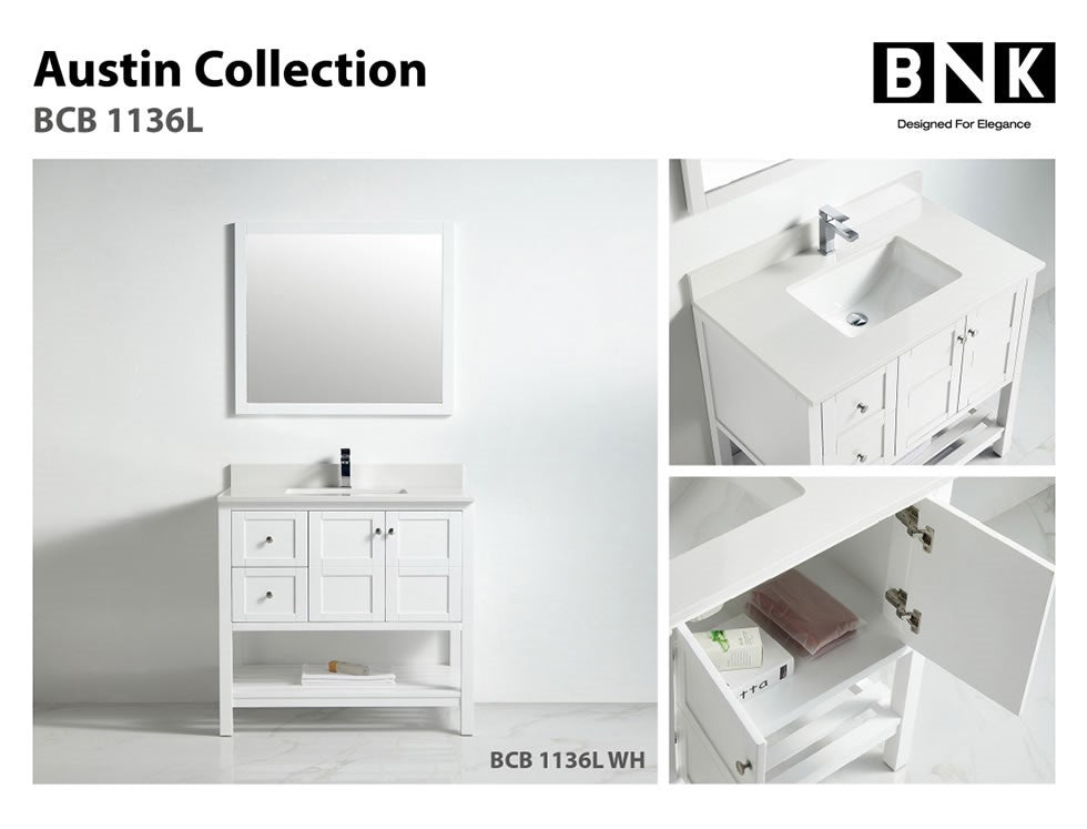 BNK Austin - 36" Vanity with Two door, Two left drawer & soft close. White