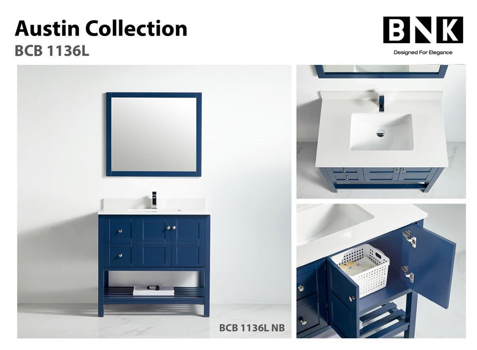 BNK Austin - 36" Vanity with Two door, one drawer & soft close. Navy Blue