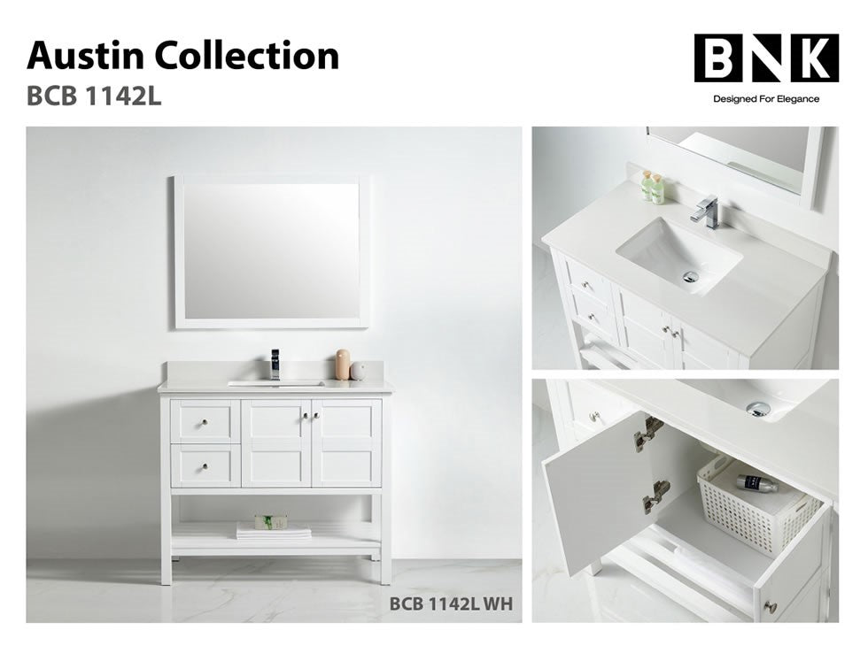 BNK Austin -42" Vanity with Two door, Two left drawer & soft close. White