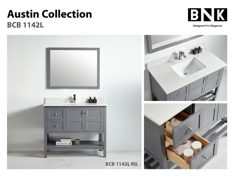 BNK Austin -42" Vanity with Two door, Two left drawer & soft close. Rock Gray