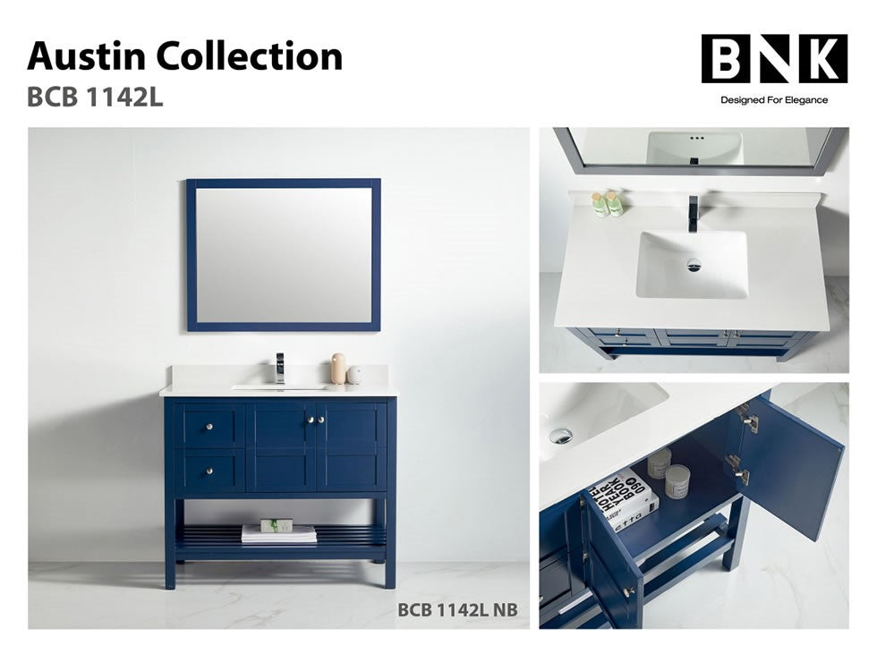 BNK Austin -42" Vanity with Two door, Two left drawer & soft close. Navy Blue