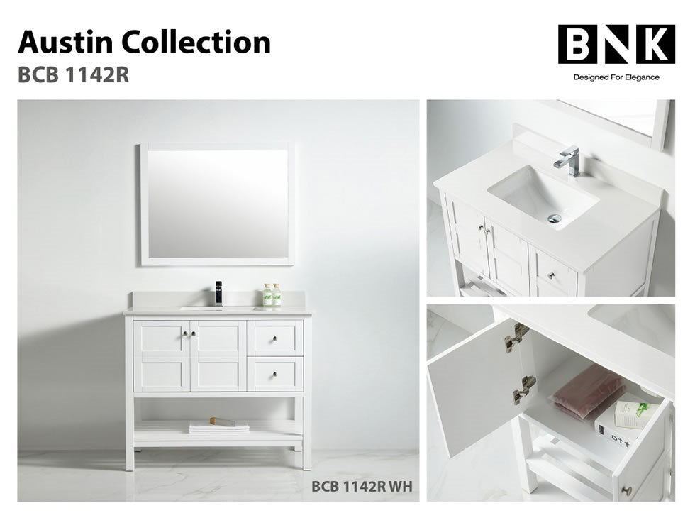 BNK Austin -42" Vanity with Two door Two right drawer soft close. White