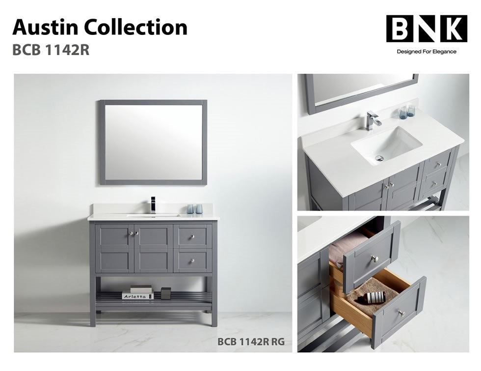 BNK Austin -42" Vanity with Two door Two right drawer soft close. Rock Gray