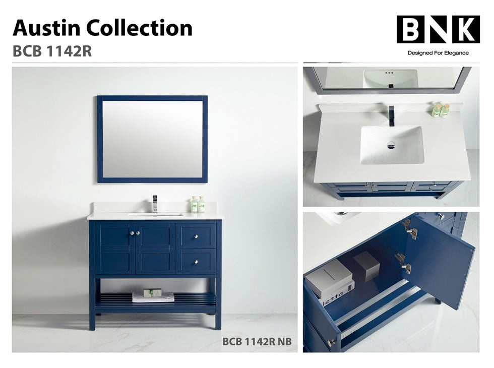 BNK Austin -42" Vanity with Two door Two right drawer soft close. Navy Blue