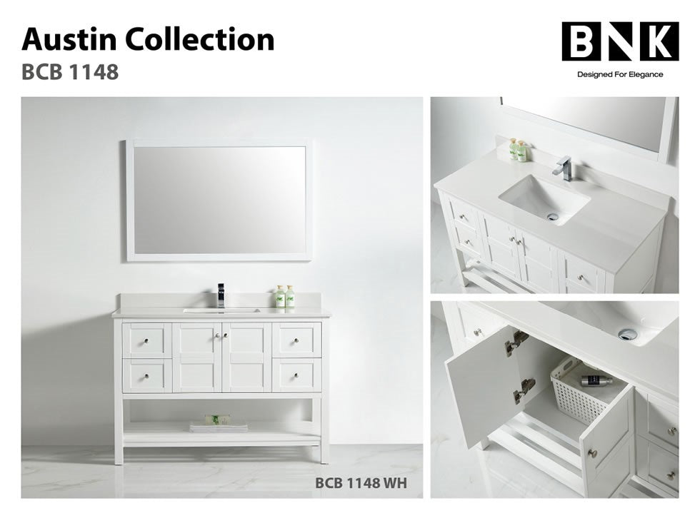 BNK Austin -48" Vanity with Two door, Four drawer & soft close. White