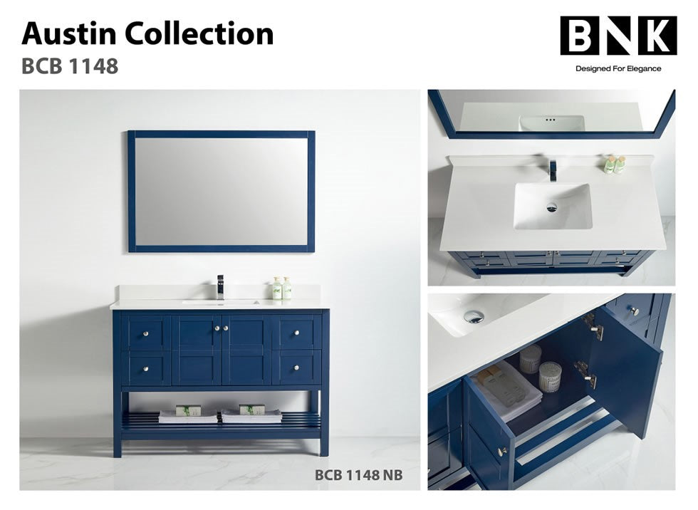 BNK Austin -48" Vanity with Two door, Four drawer & soft close. Navy Blue