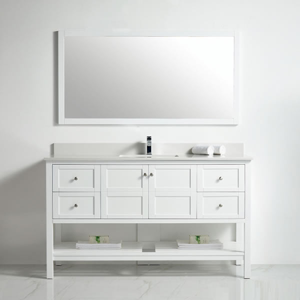 BNK Austin - 60" Vanity with single sink. Two door, Four drawer & soft close. White