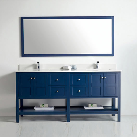 BNK Austin - 72" Vanity with double-sink. Four door, four drawer & soft close. Navy Blue