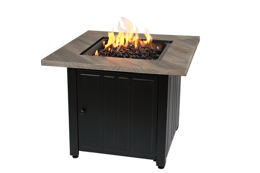 MR. BAR-B-Q The Harper, 30" Square Gas Outdoor Fire Pit with Printed Cement Resin Mantel