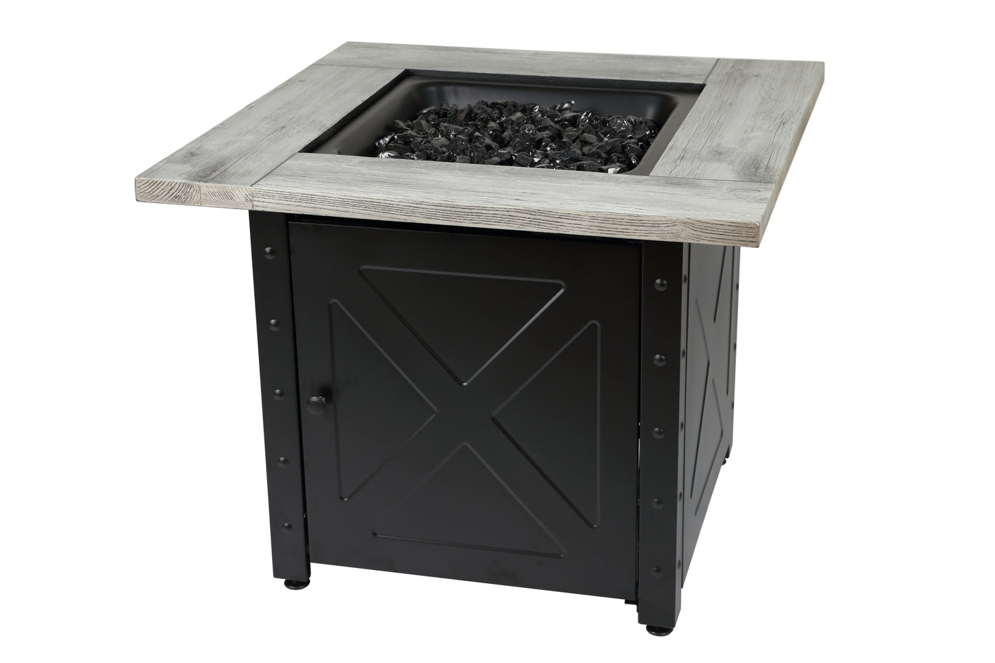 MR. BAR-B-Q The Mason, 30" Square Gas Outdoor Fire Pit with Printed Wood Lat look Cement Resin Mantel