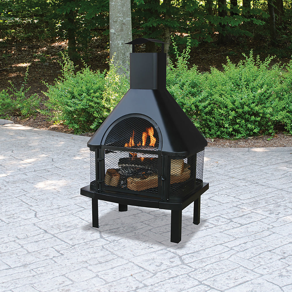 MR. BAR-B-Q BLACK WOOD BURNING OUTDOOR FIREHOUSE WITH CHIMNEY