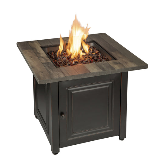 MR. BAR-B-Q The Burlington, LP Gas Outdoor Fire Pit with Printed Resin Mantel