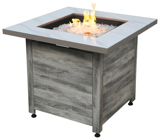 MR. BAR-B-Q The Chesapeake, LP Gas Fire Pit 30" Faux Marble Top Faux Weather Wood Base