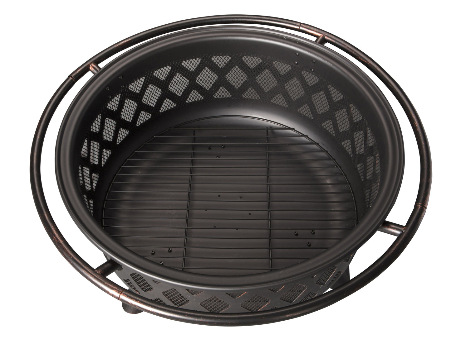 MR. BAR-B-Q OIL RUBBED BRONZE WOOD BURNING FIREBOWL WITH LATTICE DESIGN