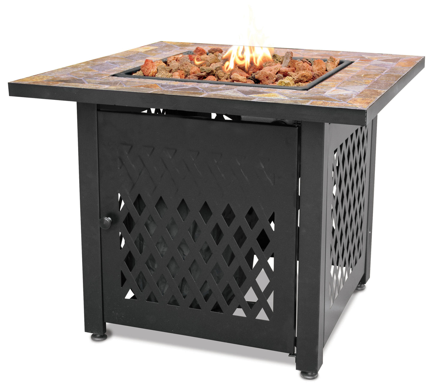 MR. BAR-B-Q LP Gas Outdoor Fire Pit with 30-in Slate Tile Mantel