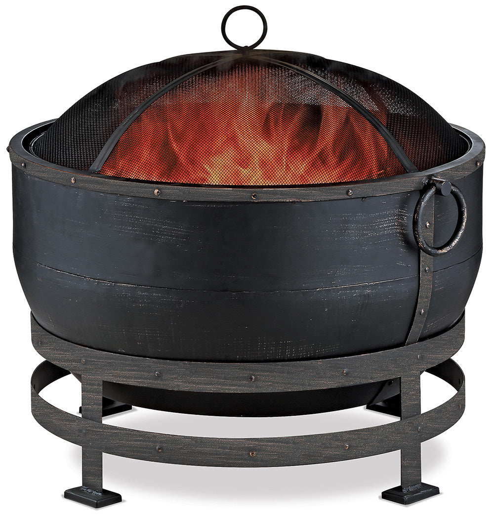 MR. BAR-B-Q OIL RUBBED BRONZE WOOD BURNING OUTDOOR FIREBOWL WITH KETTLE DESIGN