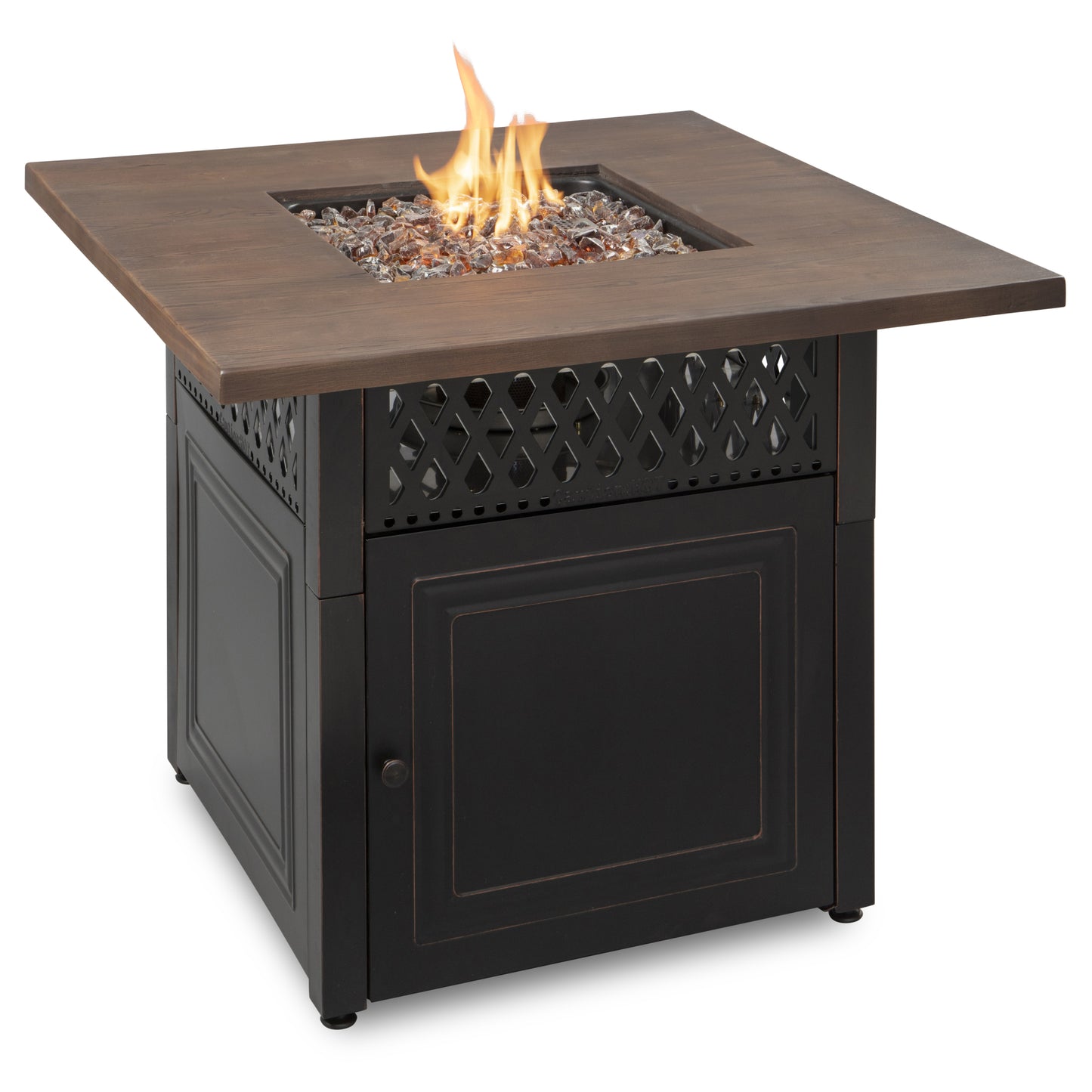 MR. BAR-B-Q The Donovan, Dual Heat LP Gas Outdoor Fire Pit/Patio Heater with Wood Look Resin Mantel