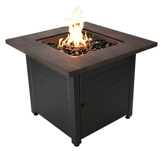 MR. BAR-B-Q The Spencer, 30" LP Gas Outdoor Fire Pit with Printed Resin Mantel