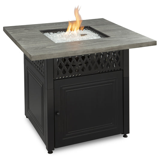 MR. BAR-B-Q The Dakota, Dual Heat LP Gas Outdoor Fire Pit/Patio Heater with Wood Look Resin Mantel