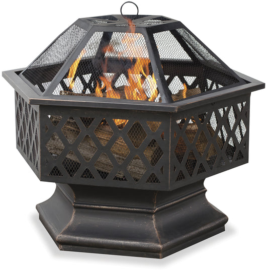 MR. BAR-B-Q OIL RUBBED BRONZE WOOD BURNING OUTDOOR FIREBOWL WITH LATTICE DESIGN