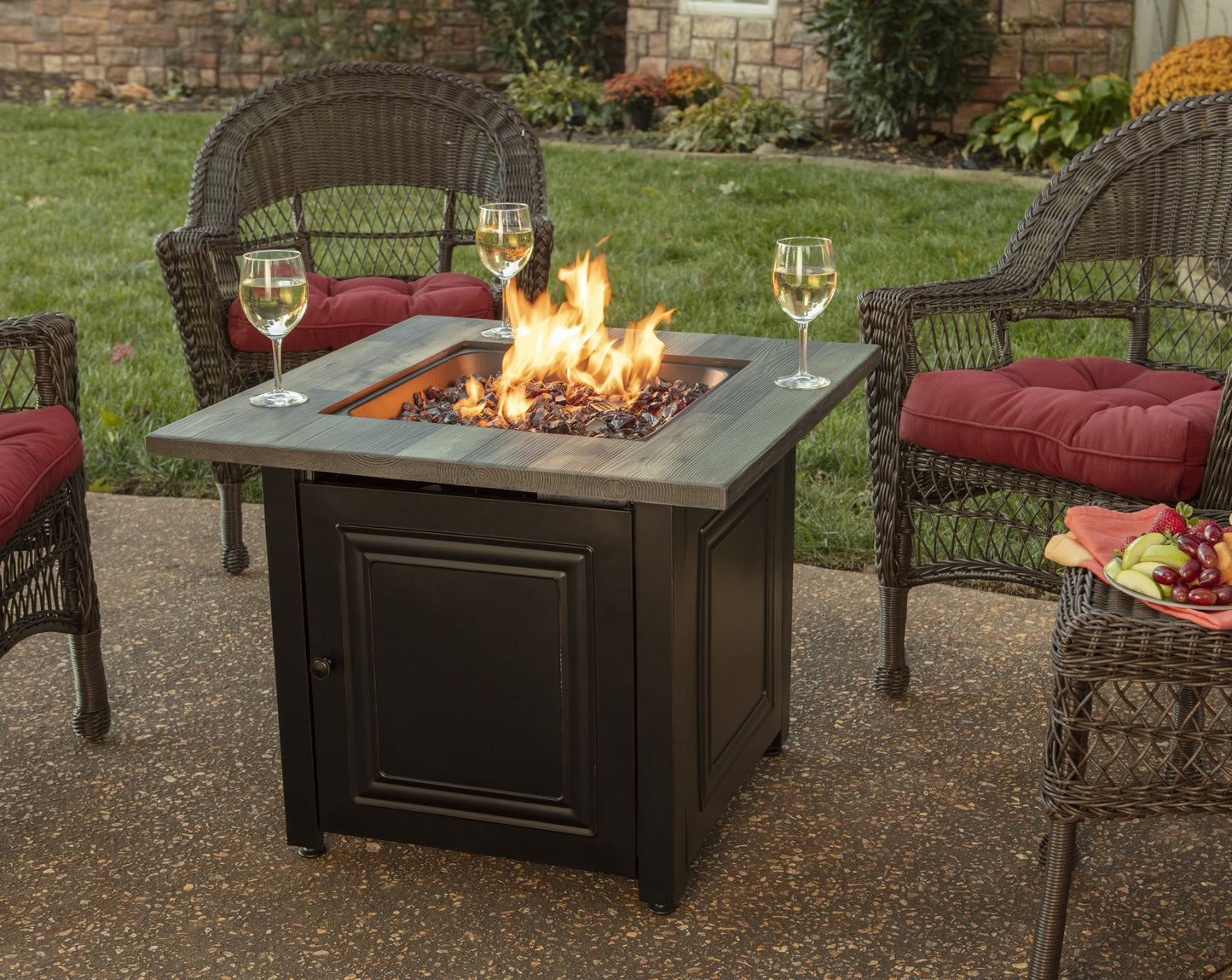 MR. BAR-B-Q The Burlington, LP Gas Outdoor Fire Pit with Printed Resin Mantel