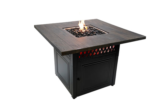 MR. BAR-B-Q The Benjamine, Dual Heat LP Gas Outdoor Firepit/Patio Heater with Wood Look Resin Mantel