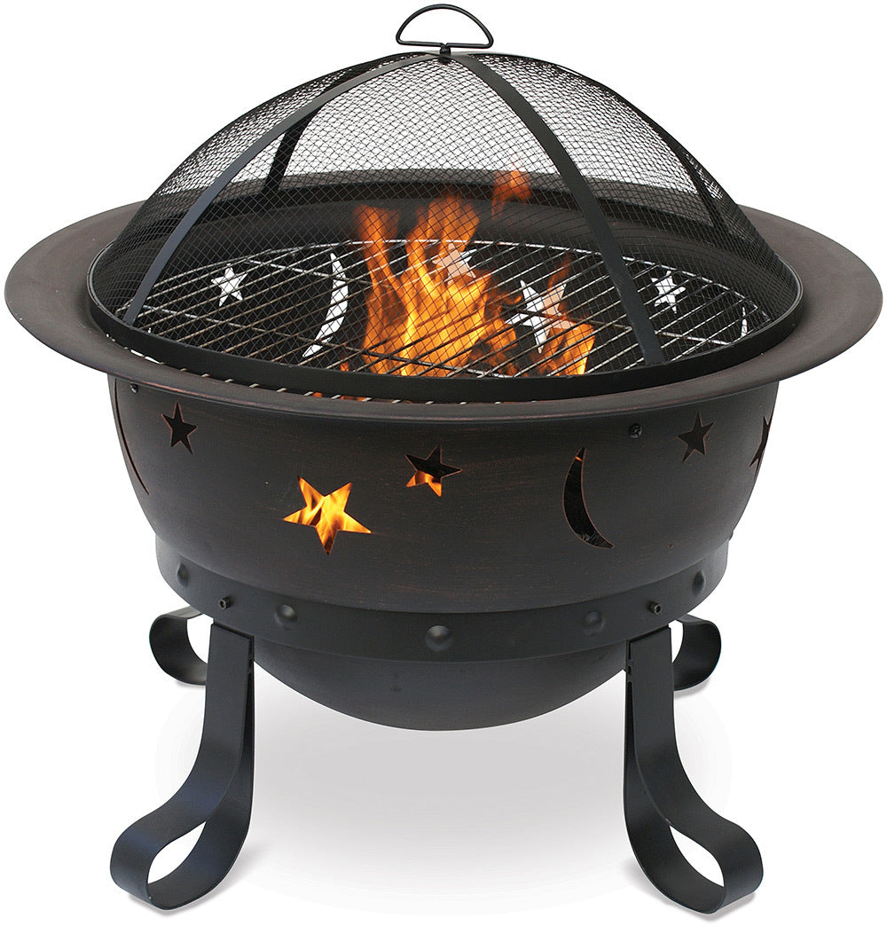 MR. BAR-B-Q OIL RUBBED BRONZE WOOD BURNING OUTDOOR FIREBOWL WITH STARS AND MOONS