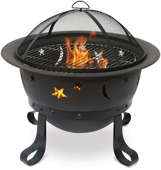 MR. BAR-B-Q OIL RUBBED BRONZE WOOD BURNING OUTDOOR FIREBOWL WITH STARS AND MOONS